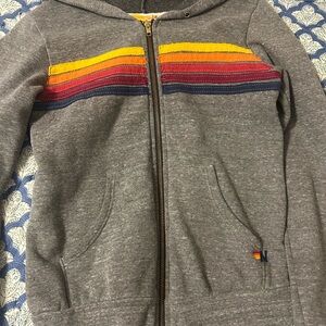 Aviator Nation Gray Hoodie with Red, Yellow, and Blue Stripes